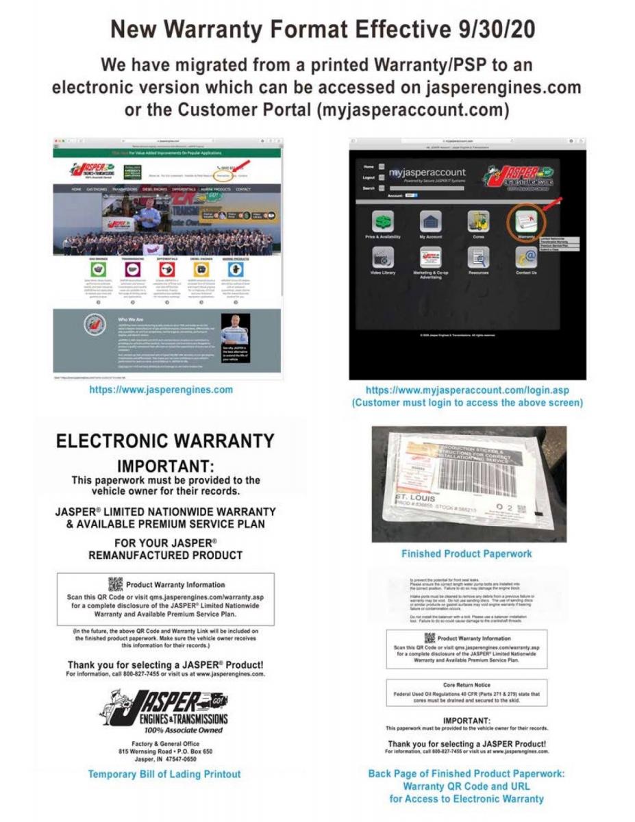 JET New Warranty JASPER® Engines & Transmissions